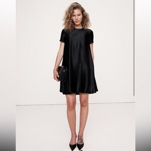 NWT Banana Republic Aurelia Satin Trapeze Mini Dress, Black, S Tall